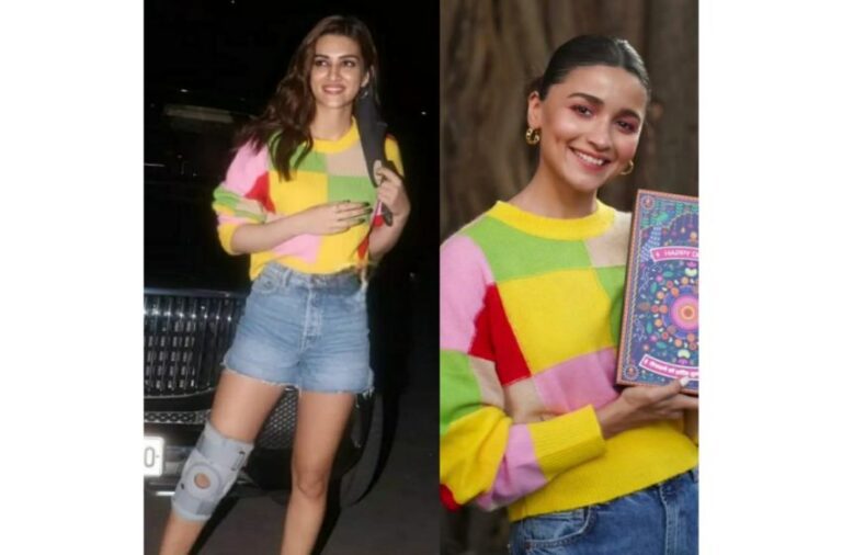 Who wore it better? Kriti Sanon or Alia Bhatt, who owned the multi-coloured Tee and blue denim shorts